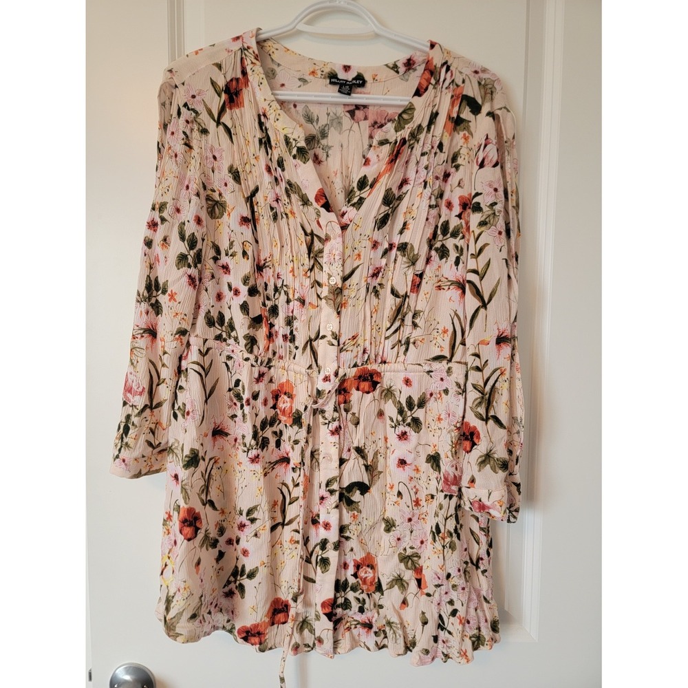 Hilary Radley Pink Floral Long-Sleeve Button Tunic